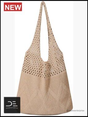 Crochet Tote Bag, Mesh Beach Bag, Knitted Shoulder Hobo Bag